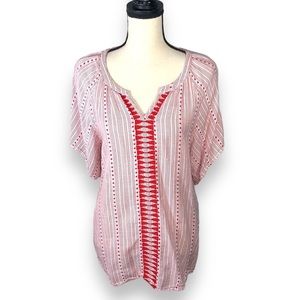 Caffé Marrakesh Red & White V-Neck Short Sleeve Blouse Size Medium